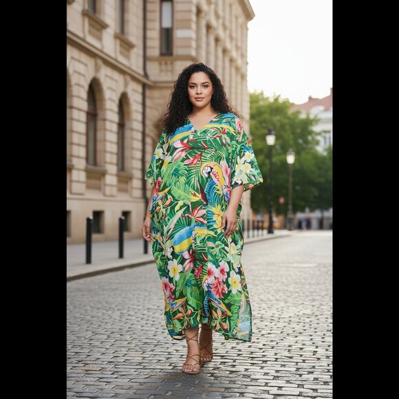 Womens Full Length Kaftan Dress for Bikini Cover up One Size Maxi Dress for Home - Picture 1 of 9